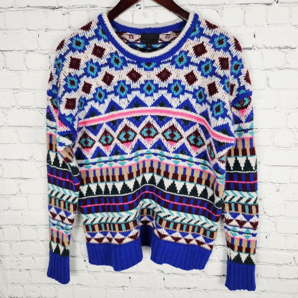 J. Crew Multicolor Patterned Crew Neck Sweater